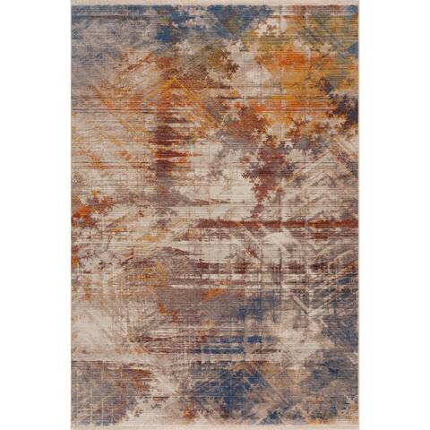 LR Home Modern Distressed Abstract Geometric Area Rug