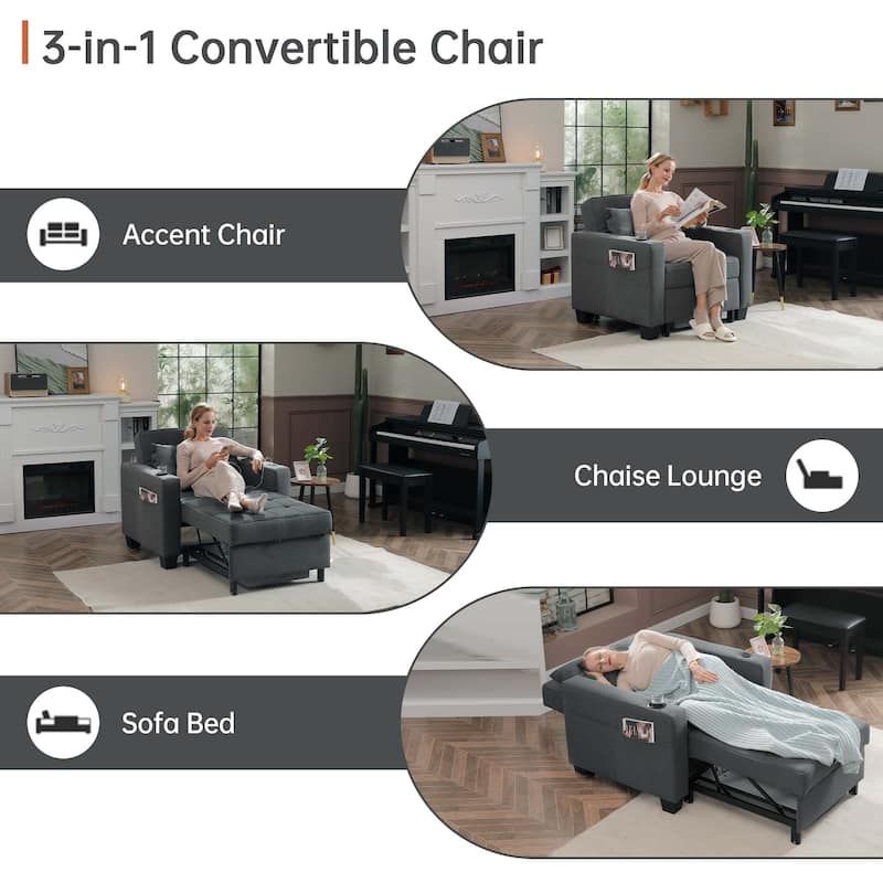 Futon Chair Bed Convertible Chair 3-in-1 Pull Out Sleeper Chair Beds for Living Room