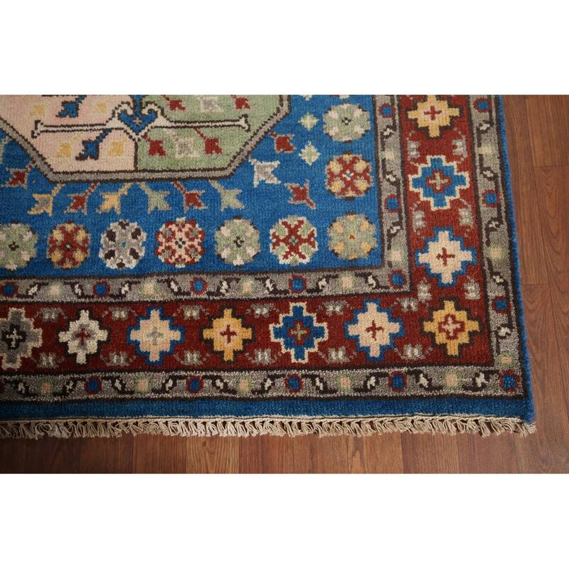 Blue Geometric Heriz Serapi Area Rug Handmade Wool Carpet - 8'0"x 9'10"