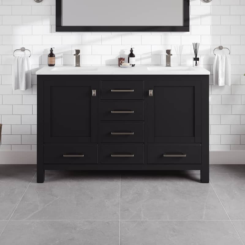 London 54"W Bath Vanity with Carrara Quartz Top & Undermount Sink - Espresso