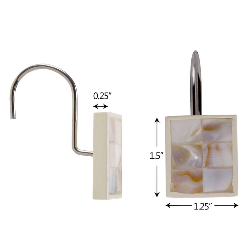Creative Scents Milano Mother of Pearl Decorative Shower Curtain Hooks - Set of 12 - white