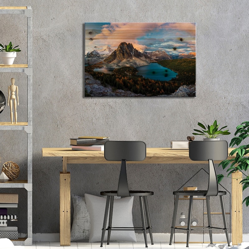 Sunrise At Mt. Assiniboine Print On Wood by Jenny L. Zhang - Multi-Color