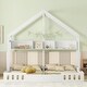 preview thumbnail 3 of 10, Wood Twin Size House Platform Beds with Guardrails and Storage Shelves, Creamy White Finish for Safety and Style