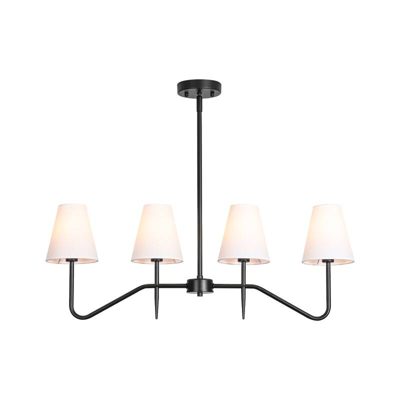 32.3" 4-Light Mid-Century Modern Gold/Black with Fabric White Cone Shades Kitchen Island Pendant Light