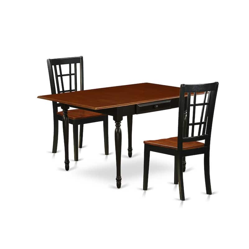 HomeStock 3-Pc Black and Cherry Finish Solid Wood Top with Dropleaf Dining Table Set