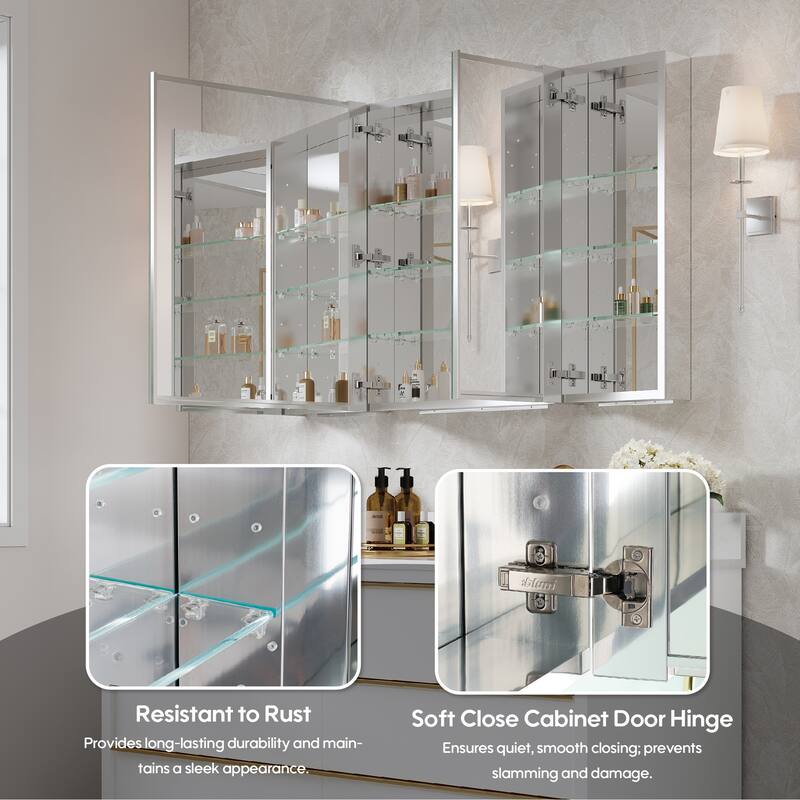 44"W X 30'H Bathroom Recessed or Surface Wall Mount Medicine Cabinet With Adjustable Glass Shelves