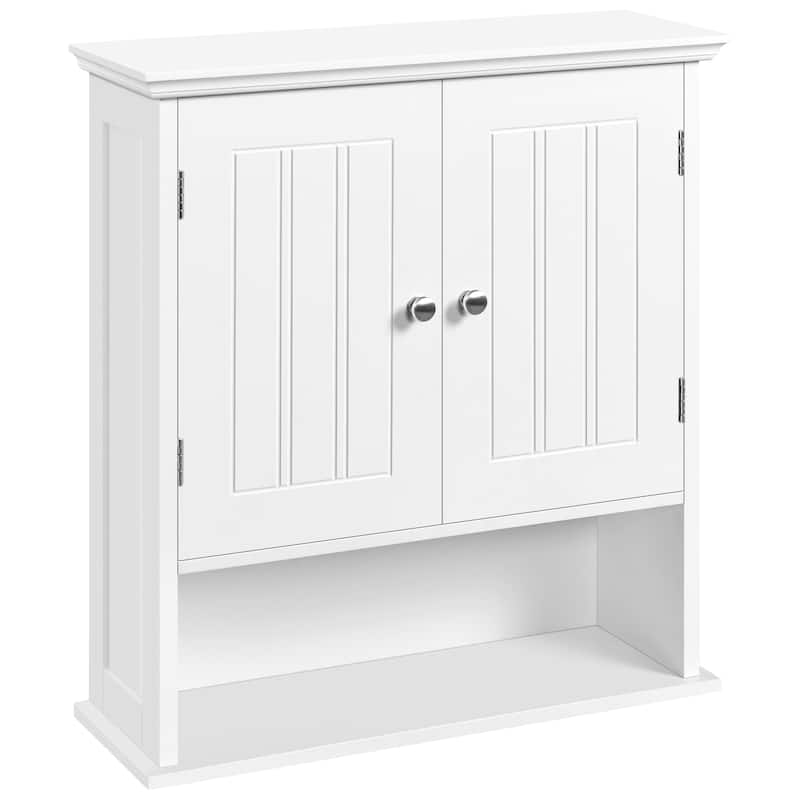 Yaheetech Wall-Mounted Cabinet with Open Compartment and Adjustable Shelf, White
