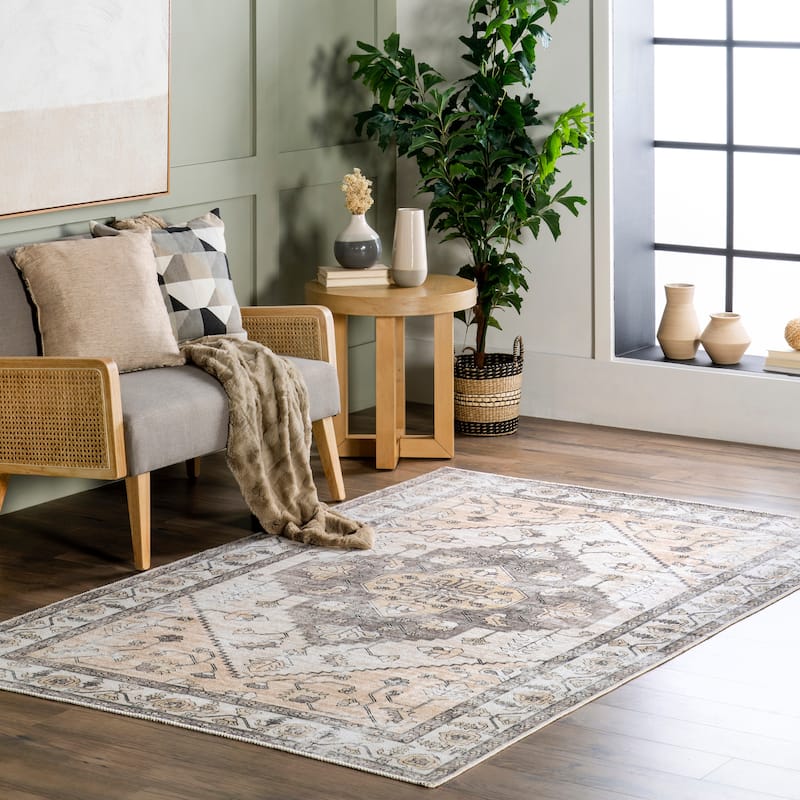 Nuloom Autumn SpinClean Vintage Machine Washable Area Rug - 4' x 6' - Grey - Rectangle