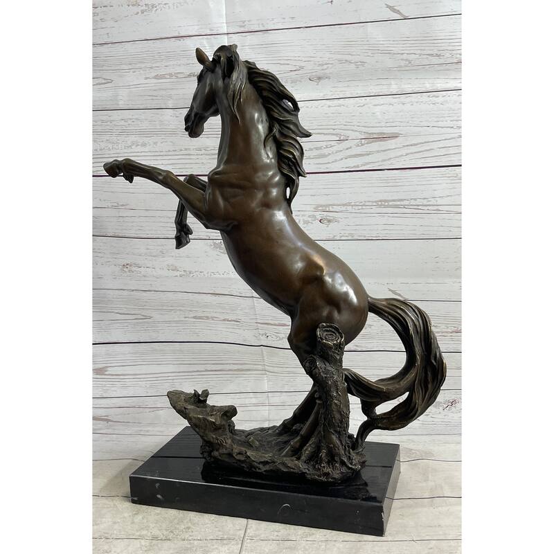 Rearing Wild Stallion Horse Bronze Statue Sculpture Figure Equestrian Horses Decor Signed Art