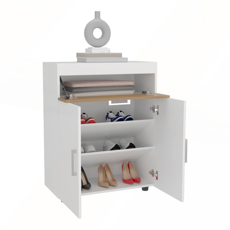 Freestanding Footwear Storage Cabinet with Double Doors and Interior Shelves