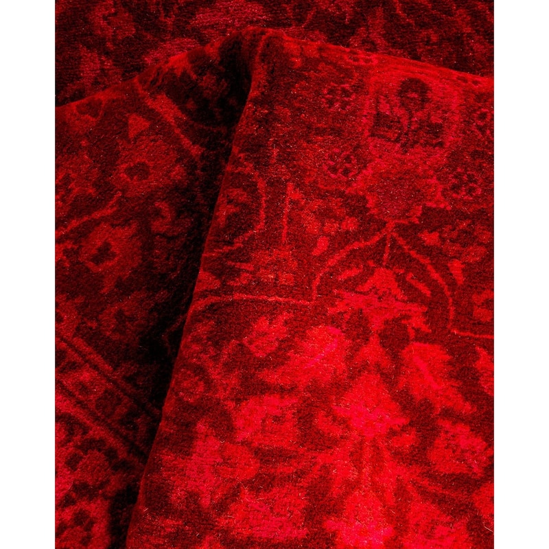 Overton Hand Knotted Wool Vintage Inspired Modern Contemporary Overdyed Red Runner Rug - 2' 7" x 9' 10"