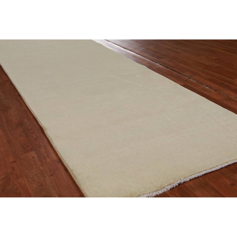 Hand Knotted Oriental 100% Wool Carpet Modern Solid Green Gabbeh Runner Rug - 9' 10'' X 3' 2''