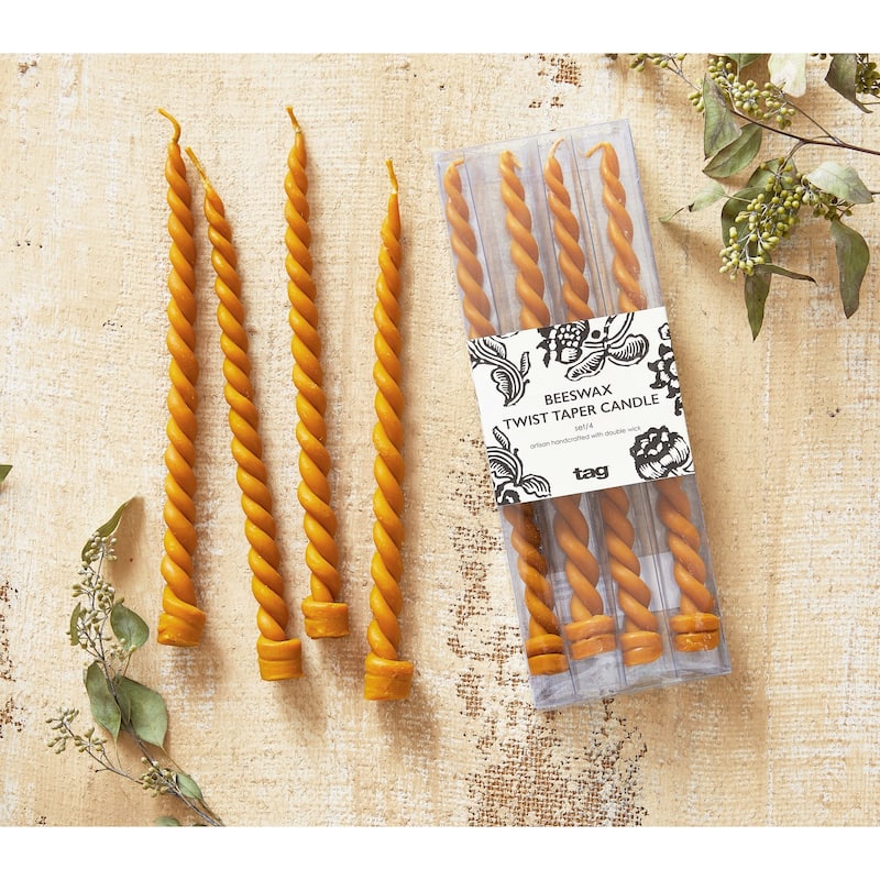 9 Inch Beeswax Twist Taper Candles Set Of 4, Burn Time 1.25 Hours