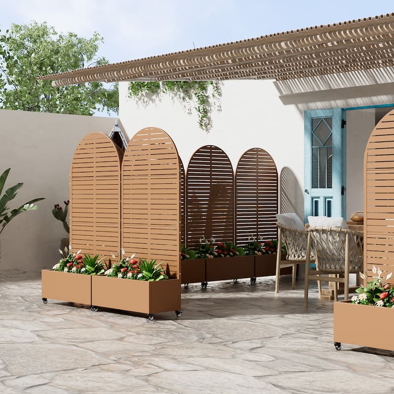 Metal Movable Planter Box with Trellis Privacy Screen Planter Box with Lockable Wheels