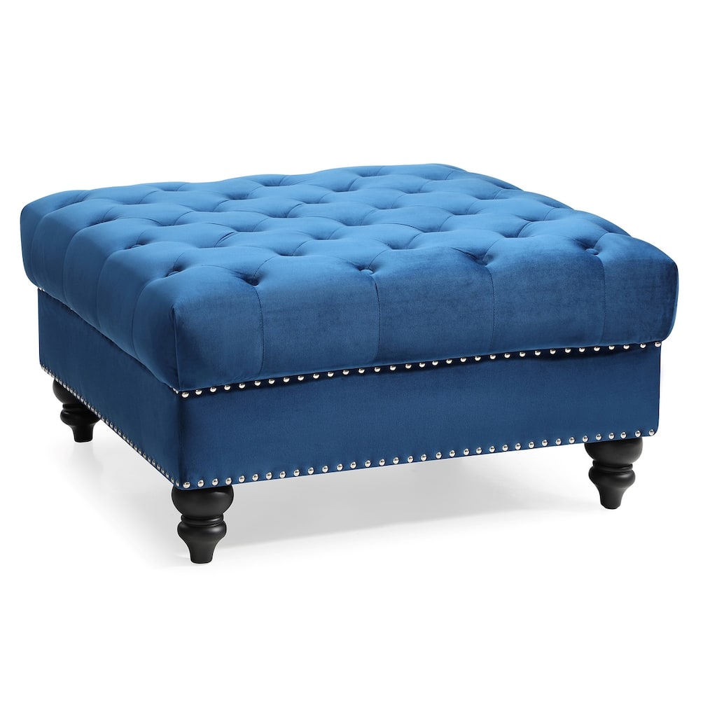 Velvet Upholstered Tufted Ottoman - 35" - Blue