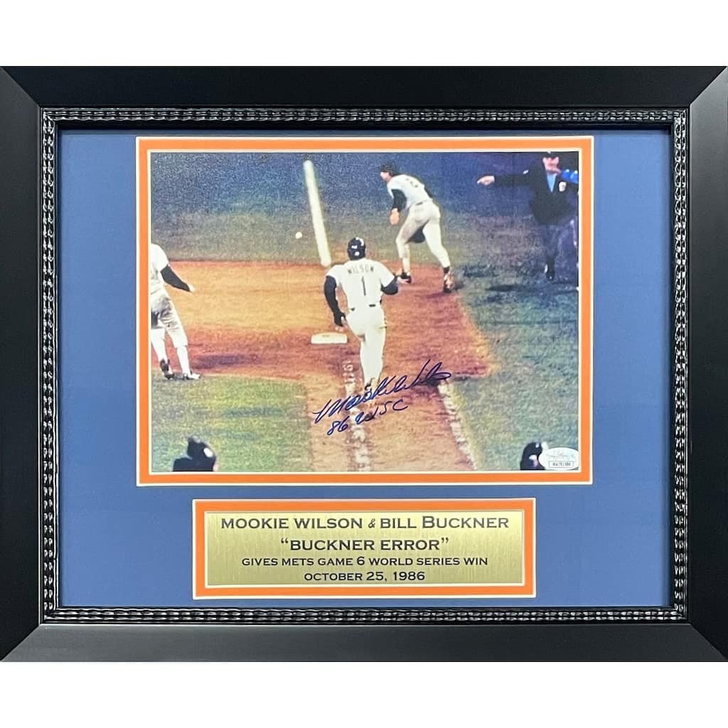 Mookie Wilson Autographed New York 1986 World Series Signed Bill Buckner Error Framed Baseball 8x10 Photo JSA COA WSC - 8' x 11'