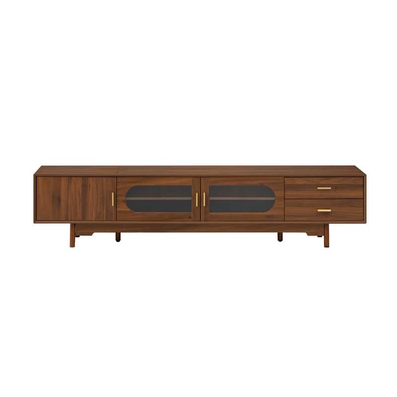 Modern 78" TV Stand for TVs Up to 85", Modern Entertainment Center with Glass Doors and Drawers
