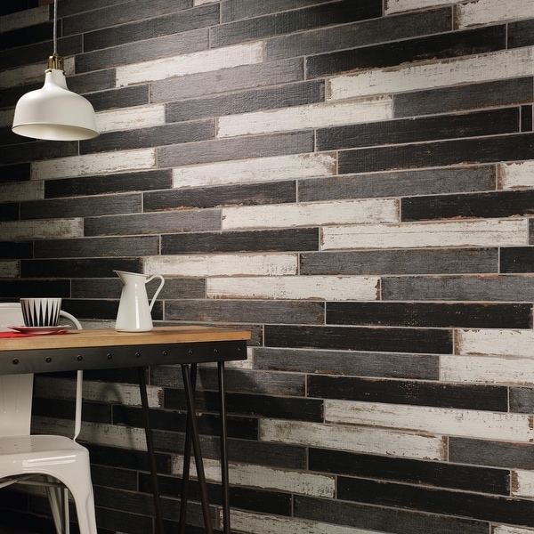 SomerTile 2.75x23.5-inch Lambris Nero Porcelain Floor and Wall Tile. Opens flyout.
