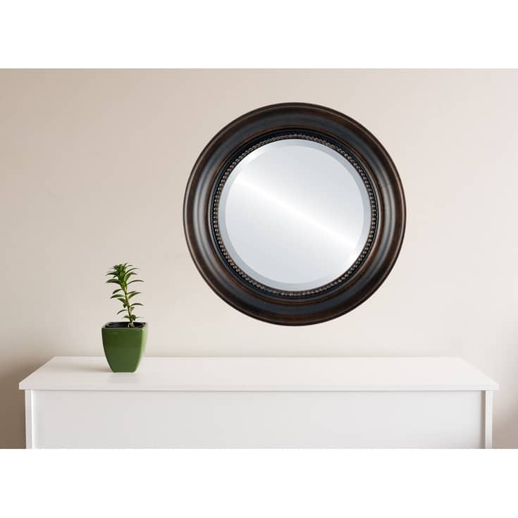 Heritage Framed Round Mirror in Rubbed Bronze - Antique Bronze