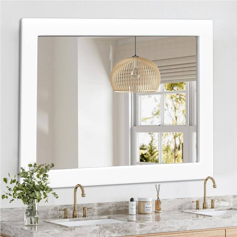 Farmhouse Style Wooden Square Mirror, Pastoral Style in The Bathroom