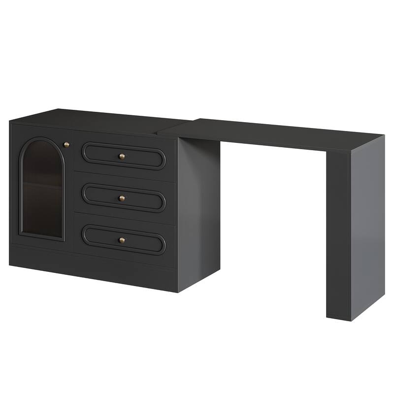 360° Rotatable Vanity Desk with 3 Drawers, Modern White Corner Vanity