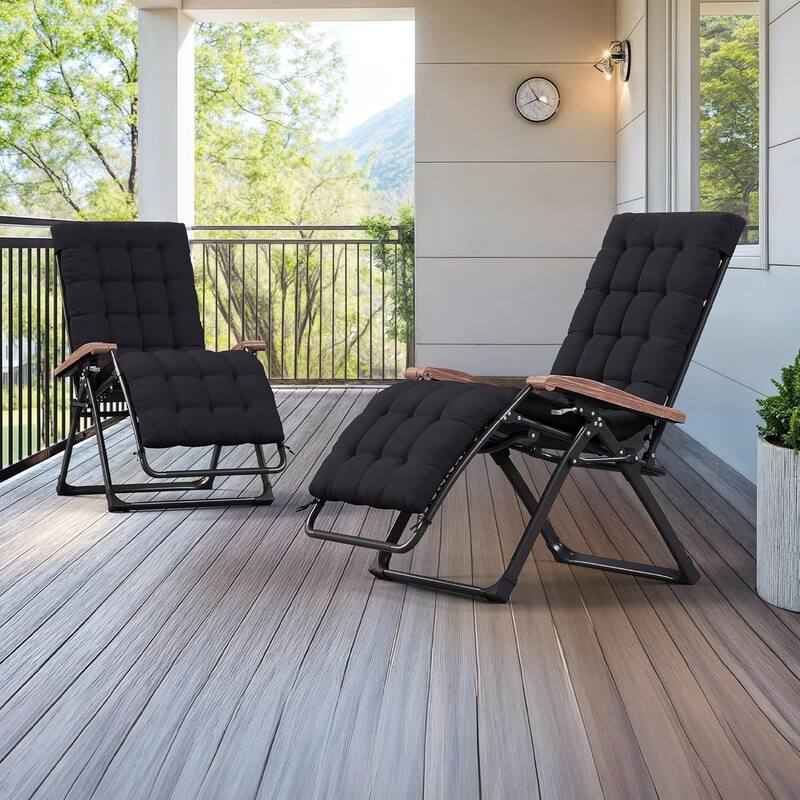 PURPLE LEAF Patio Chaise Lounge Outdoor Beach Pool Sunbathing Lawn Lounger Recliner Chair - Black,Oversized-Set of 2