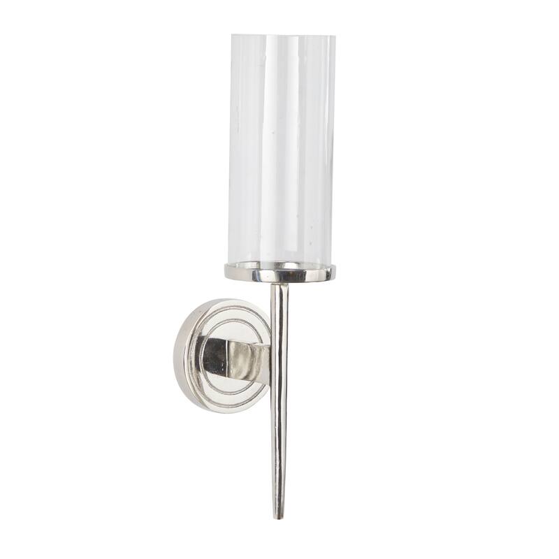 Aluminum Metal Single Candle Wall Sconce with Circle Backing - Silver, Gold, Black - Roche River Decor