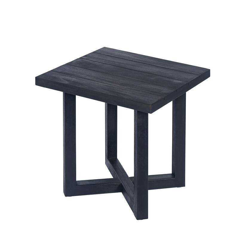 Roomfitters Ella Square Outdoor Side Table with X-Stretcher Base, Acacia Wood, Black - L 18.0" x W 18.0" x H 18.3"