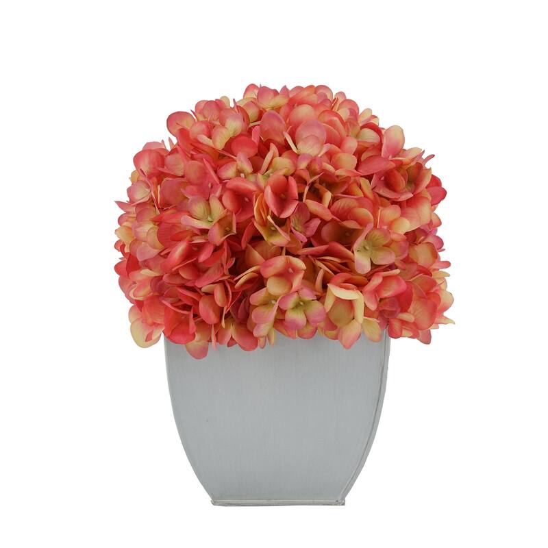 Faux Hydrangea in Cream Tapered Zinc Cube