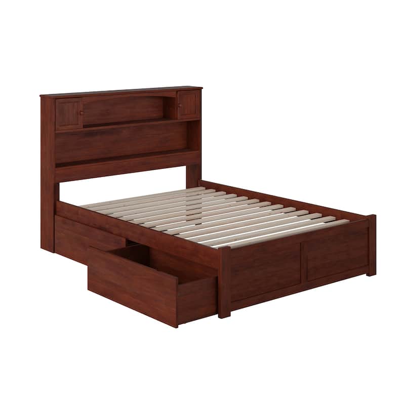 AFI Newport Full Size Platform Bed with Footboard & Storage Drawers in Walnut