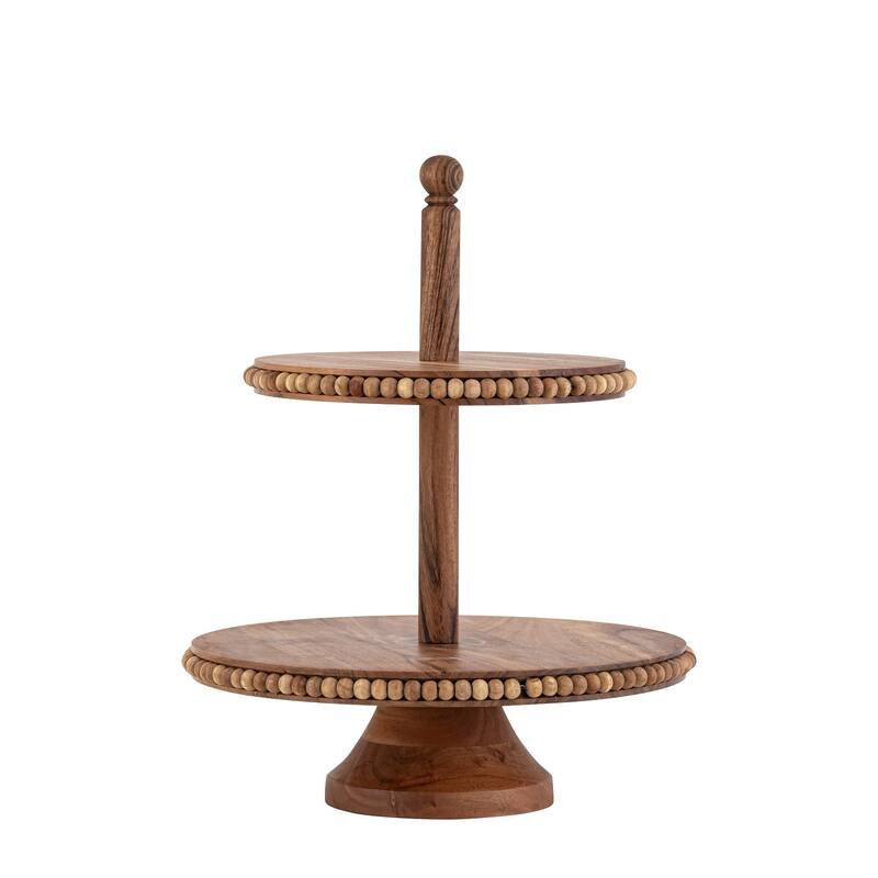 Acacia Wood Beaded 2 Tier Cake Plate