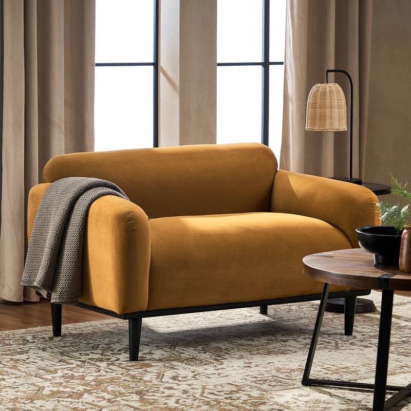 Contemporary Loveseat Sofa, Velvet Upholstered, Birch Wood Legs, Elegant Design for Living Room and Bedroom