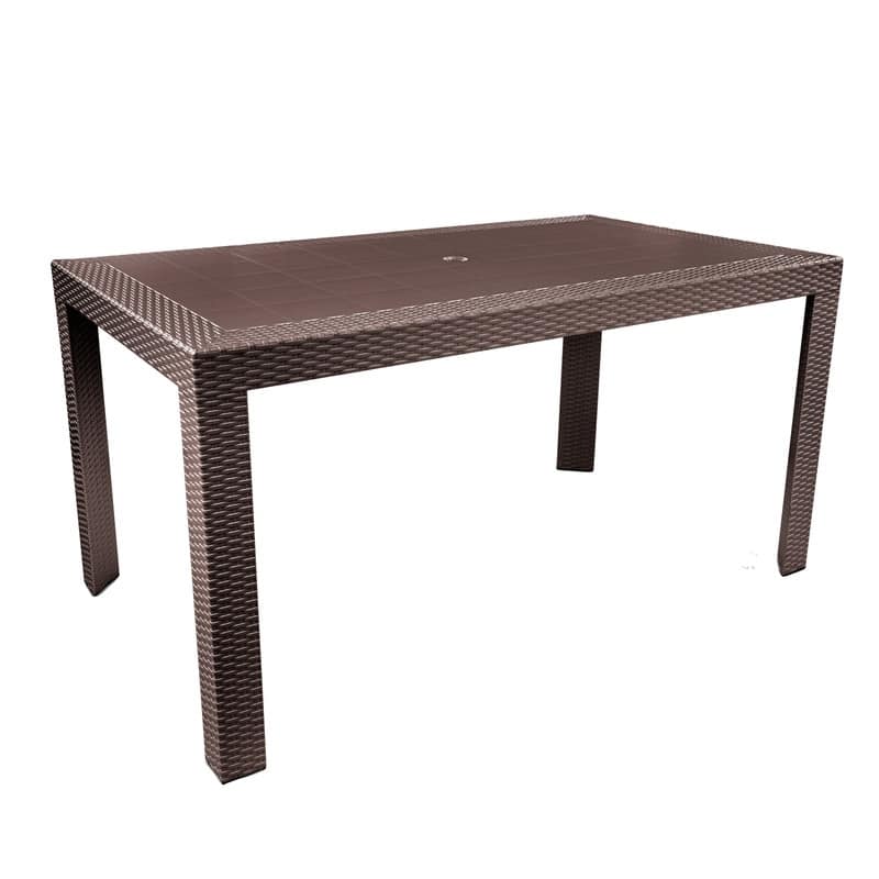 Mace All Weather Outdoor Patio Rectangular Dining Table with Umbrella Hole and Weave Design - Brown
