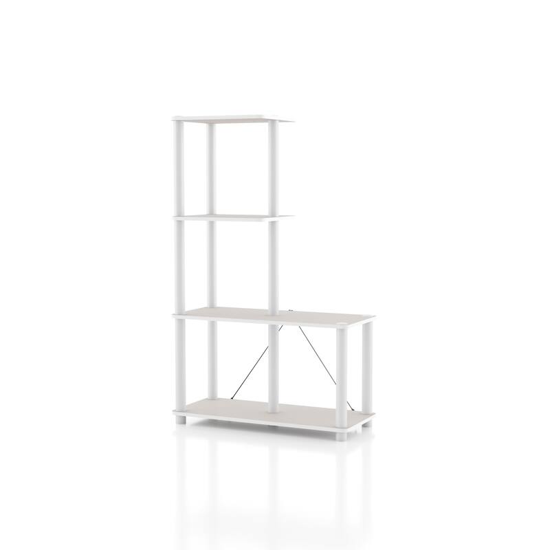 DH BASIC Modern Wood Shelving Unit with storage - Tier Shelves, Cube Ladder Shelf by Denhour - 4-Cube Ladder - Taupe Grey
