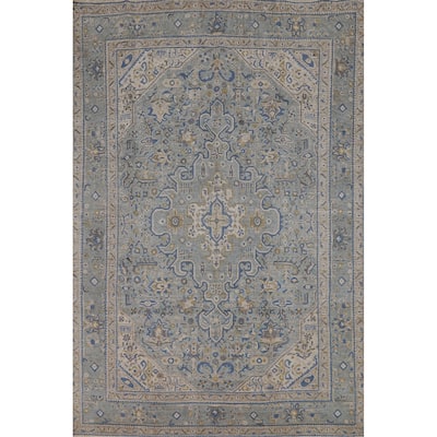 Traditional Blue Tabriz Persian Vintage Rug Hand-Knotted Wool Carpet - 6'6" x 9'6"