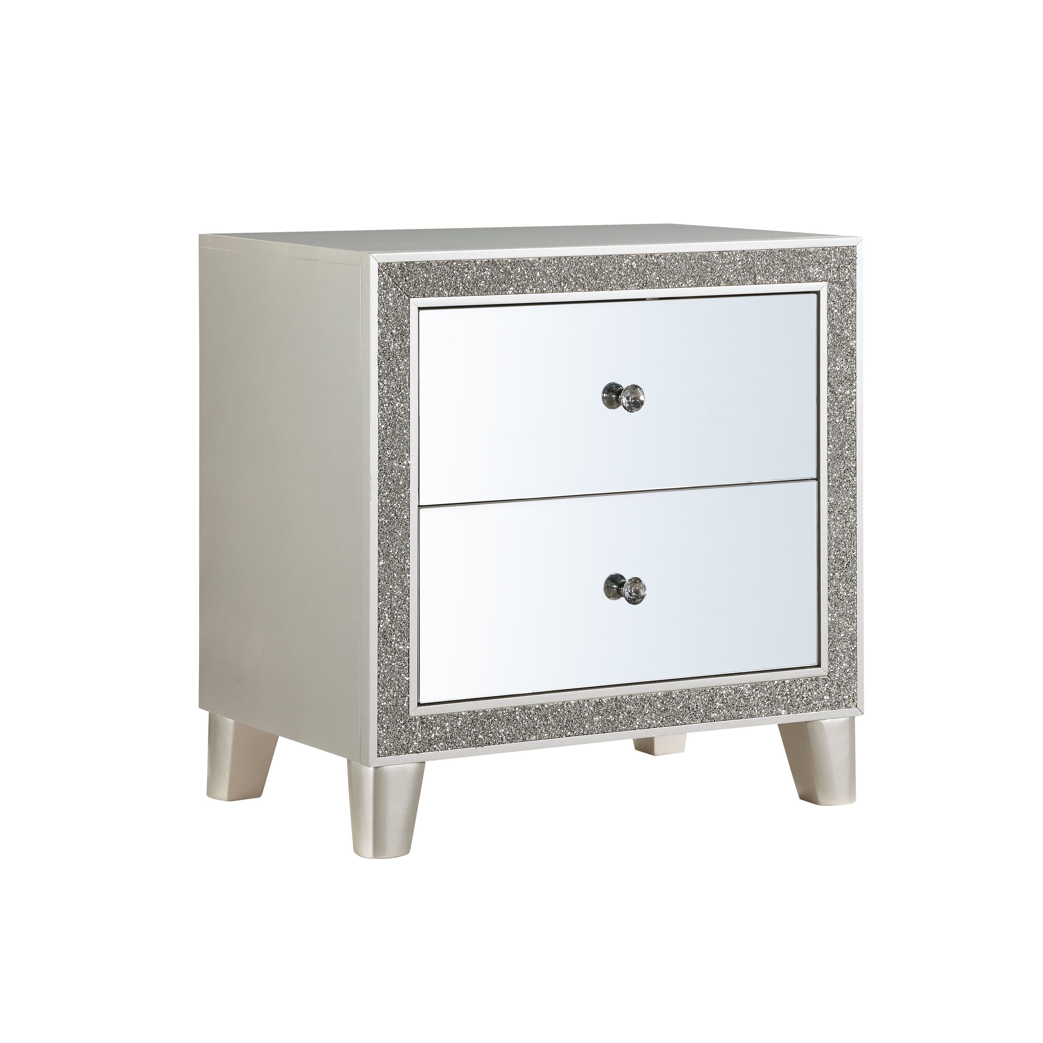 Mirror Faced Bedside Table with Champagne Finish Glass Style 2 Drawers No Installation Required Suitable for Bedrooms