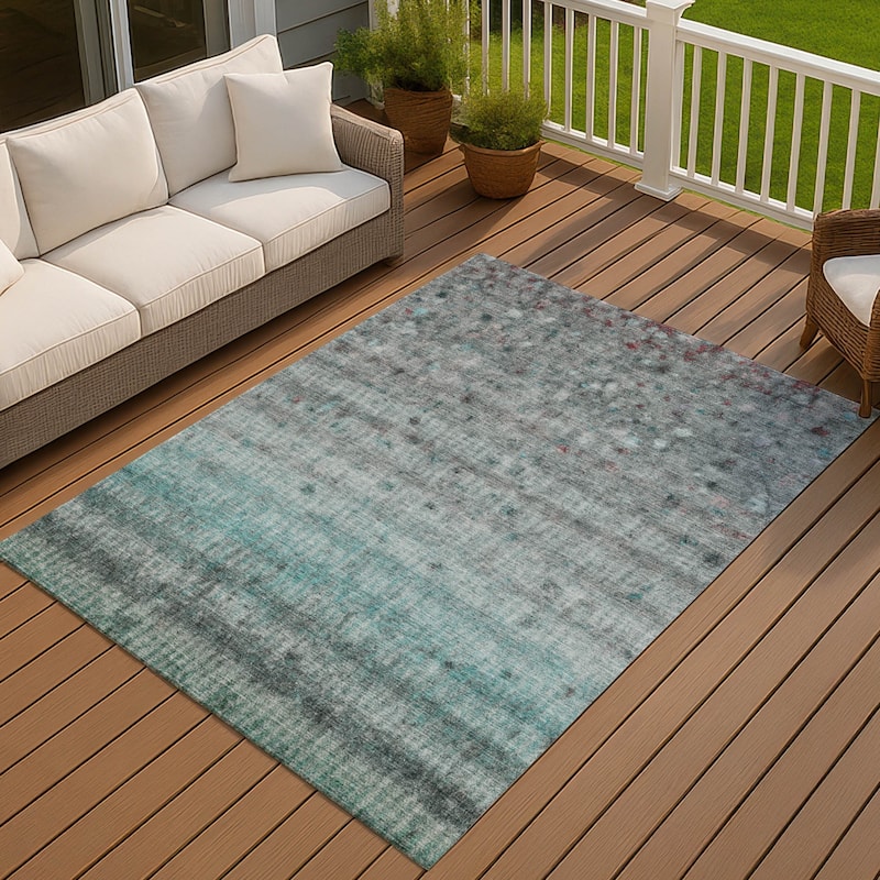 Machine Washable Indoor/ Outdoor Ombre Stripes Chantille Rug - Teal - 2'6" x 3'10"