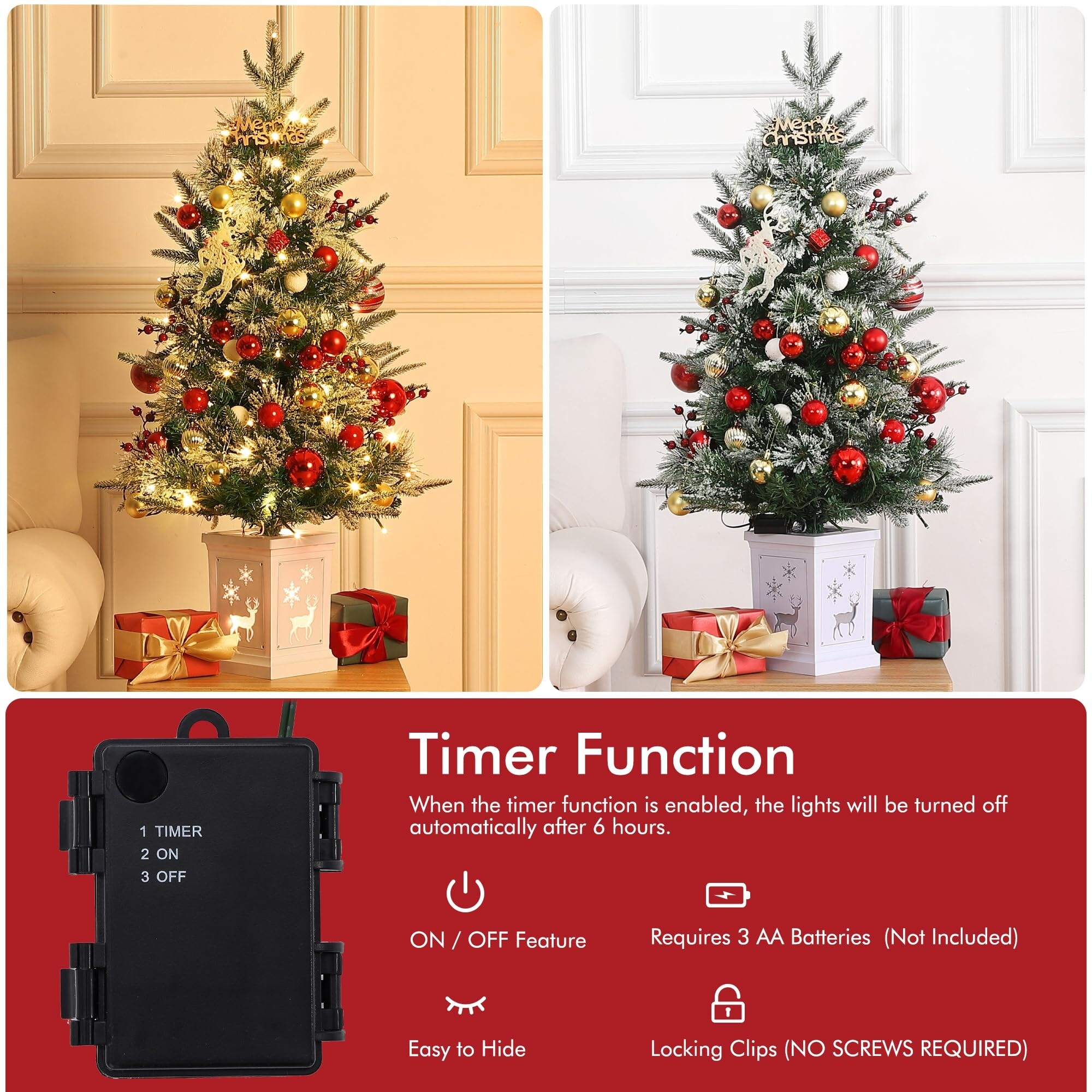 Battery operated christmas tree lights with timer outlet