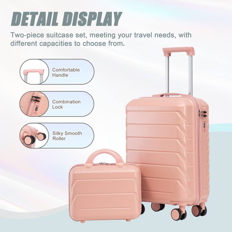 14"/20" 2 pcs/set in ABS Spinner Wheel Luggage, with Combination Lock,14" Cosmetic Case