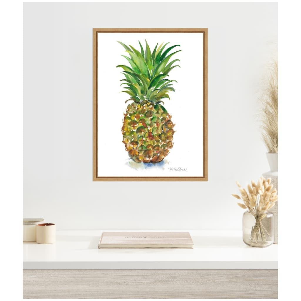 Kate and Laurel Sylvie Big Bright Pineapple Framed Canvas by Patricia Shaw