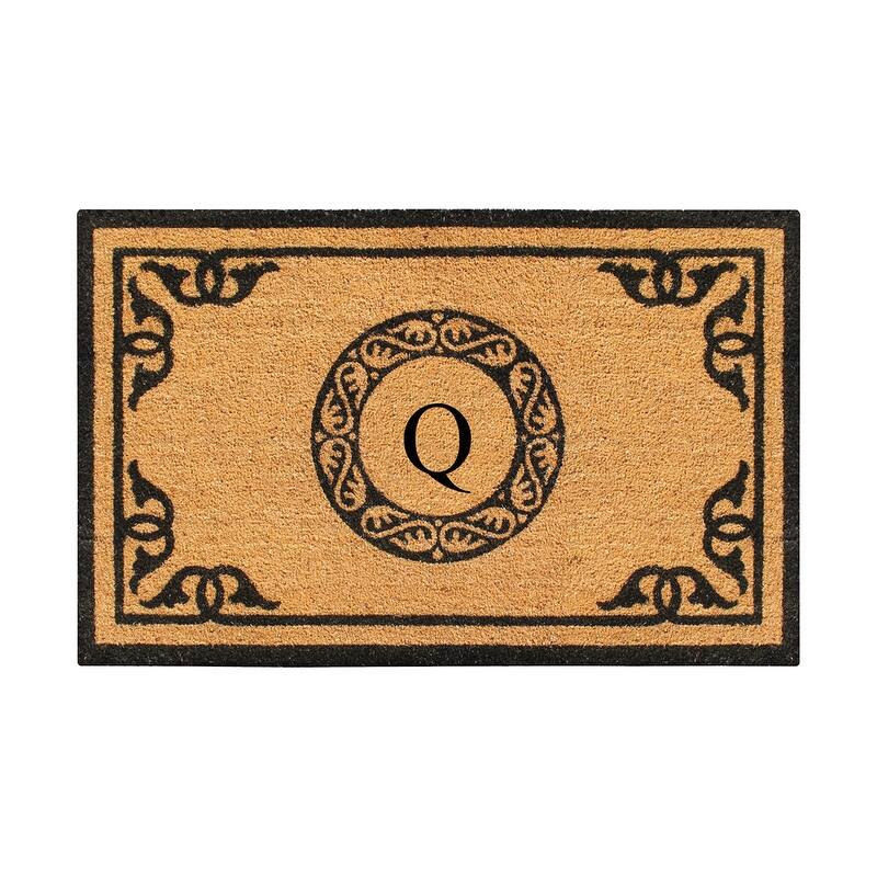 A1HC Natural Coir Monogrammed Anti-Shed Front Doormat 24" x 39" - monogrammed q