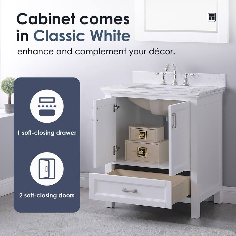Altair Isla Single Bathroom Vanity Set and Aosta White Countertop with Mirror
