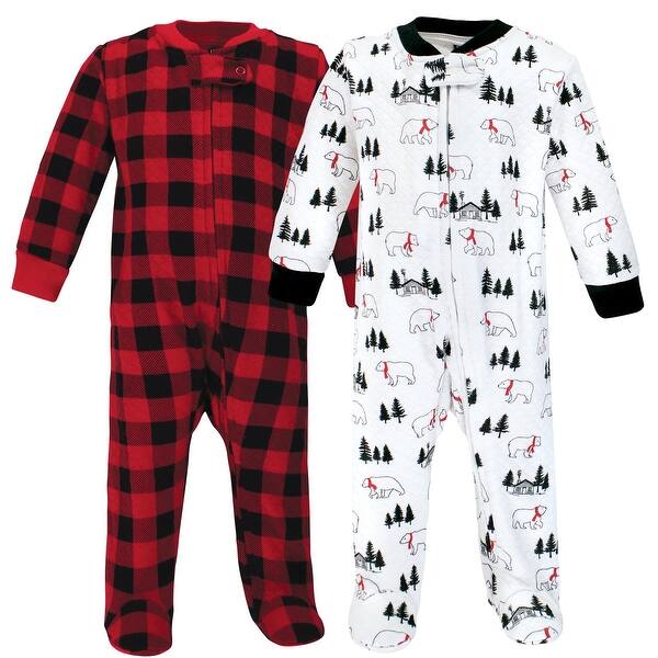 slide 1 of 1, Hudson Baby Infant Boy Premium Quilted Zipper Sleep and Play, Buffalo Plaid Bear 0-3 Months - Buffalo Plaid Bear