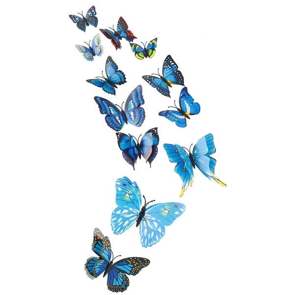 3D Butterfly with Double Wings Sticker with Pin for Room Decoration Blue