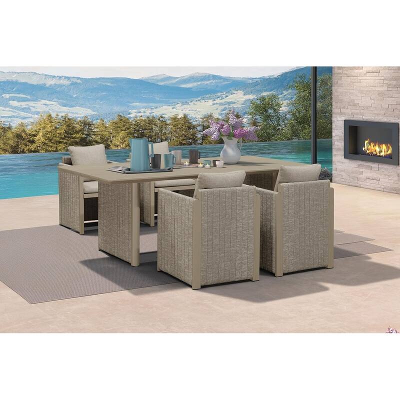 PURPLE LEAF Sanori Patio Dining Set Modern Large Weather-Resistant Table and Aluminum Chairs - 5-Piece Rectangle