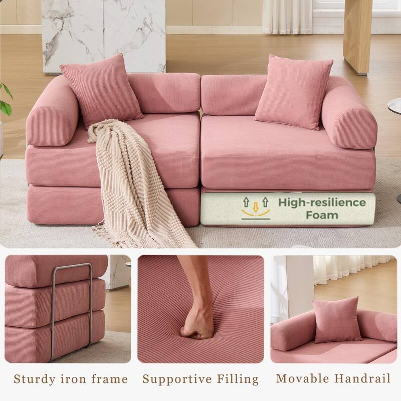 Modular Couch Sofa Bed, Convertible Design with Removable Armrests,Folding Mattress Couch for Small Spaces ,No Assembly