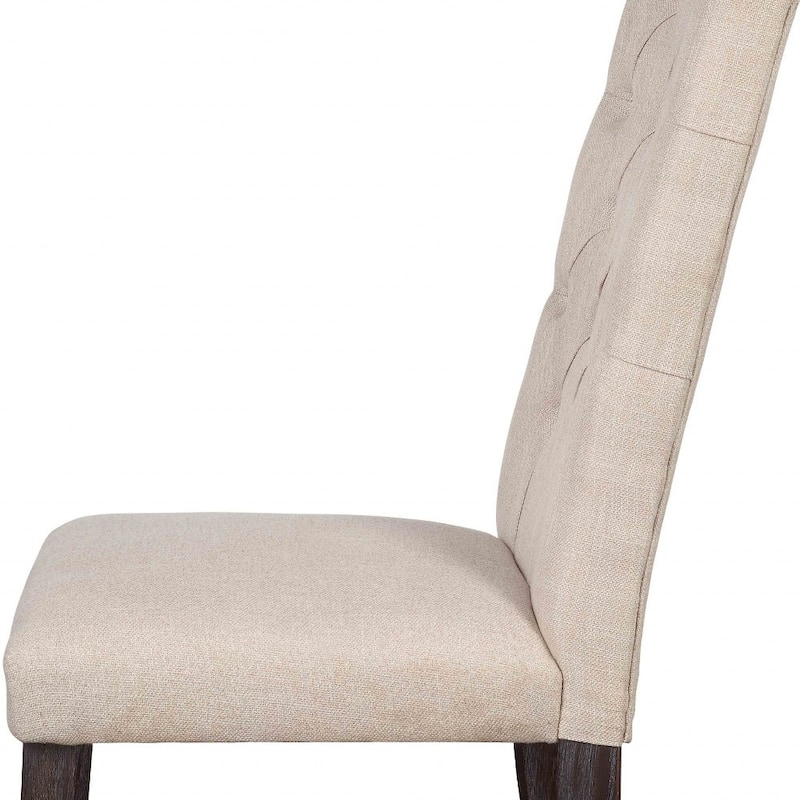Beige Linen Tufted Dining Side Chairs, Wood Legs and Espresso Finish Set of 2 - 26" L X 21" W X 41" H
