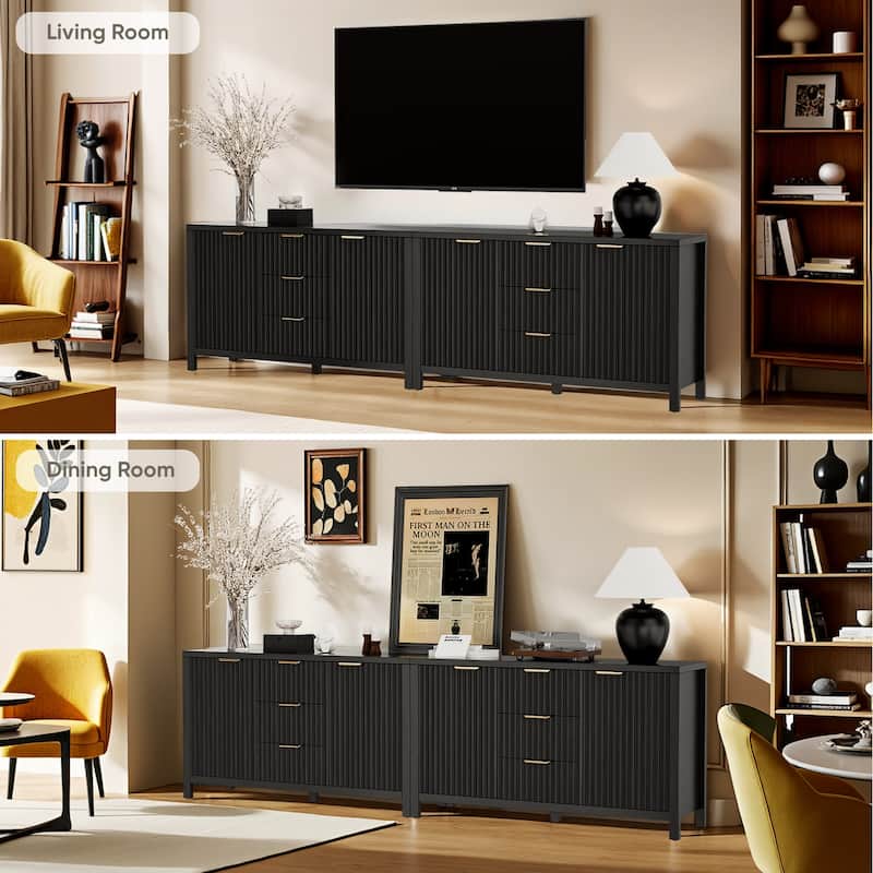 Pocassy Storage Cabinet Fluted Sideboard Buffet Cabinet with Storage