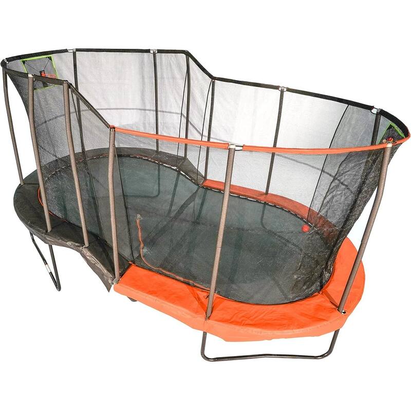 10x17 ft Multi-Level Oval Trampoline Combo - Dual-Height Jump Zones with Enclosure, Target Toss & Hoop - 204