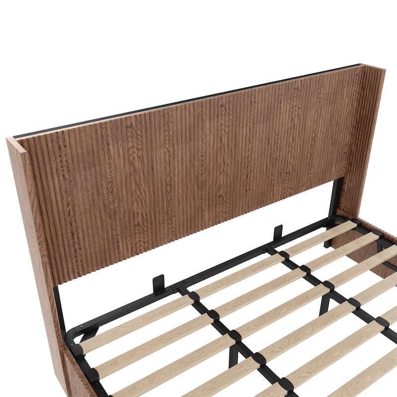 Large Grooved Undulating Lift Storage Bed Frame, Wooden Platform Bed Frame With Lift Storage, No Spring Box Required (King)